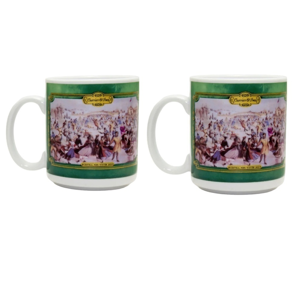 Vintage Central Park Mugs NYC Currier & Ives Collectable 1992 Set of 2 cups